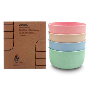 Exported wheat <b>straw</b> bowl 4-piece set, dormitory rice bowl, soup bowl, children's anti-fall bowl, simple children's tableware, - Product Image 1