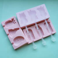 Moule à glace en silicone sans BPA, motif dessin animé, pour bâtonnets de crème glacée, fabrication maison, qualité alimentaire, avec couvercle et bâtonnets