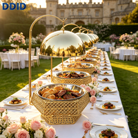 Plat de service de luxe doré en acier inoxydable 8L, chauffe-plat à alcool pour banquets extérieurs, hôtels et présentation alimentaire