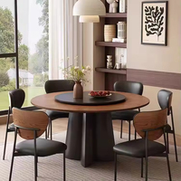 Table à manger ronde en bois de style médiéval, table haut de gamme, design rétro, couleur noyer, ensemble de table à manger ronde