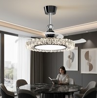 Lustre de plafond français élégant, ventilateur LED silencieux avec pales rétractables, anti-poussière pour salon