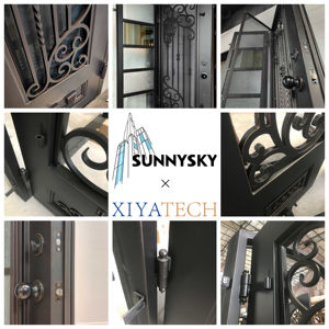 XIYATECH Patio extérieur en aluminium <span class=keywords><strong>accordéon</strong></span> coulissant pliant cadre en métal porte vitrée double porte en fer forgé - Product Image 2