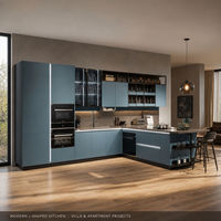 Cuisine moderne sans poignées, armoires de cuisine modulaires sur mesure, service de conception 3D pour la cuisine à domicile