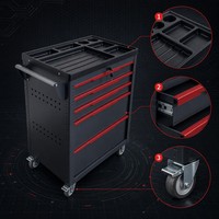Coffre de rangement d'outils mobile à 5 tiroirs avec plan de travail multi-compartiments et armoire roulante pour atelier d'usine et service