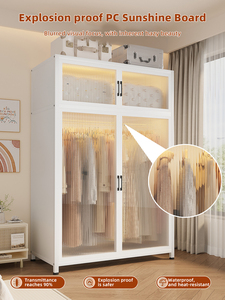 Armario Moderno de Acero Resistente, Independiente, con Puertas de Vidrio y Estantes Ajustables para Dormitorio, Sala de Estar o Uso en Hoteles - Product Image 4