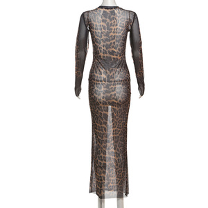 เดรสแขนยาวพิมพ์ลายเสือดาวผ้าตาข่ายเซ็กซี่แนวย้อนยุคแฟชั่นใหม่ - Product Image 6