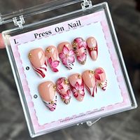 Kuku Akrilik Lukis Tangan Berkualitas Tinggi Grosir 10 Pcs Bentuk Almond Stiletto Cantik Mewah Full Cover 3D