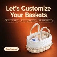 Panier de rangement en corde de coton avec logo à pompons couleur personnalisée, sac à couches bohème OEM ODM avec séparateur pour cadeau de naissance
