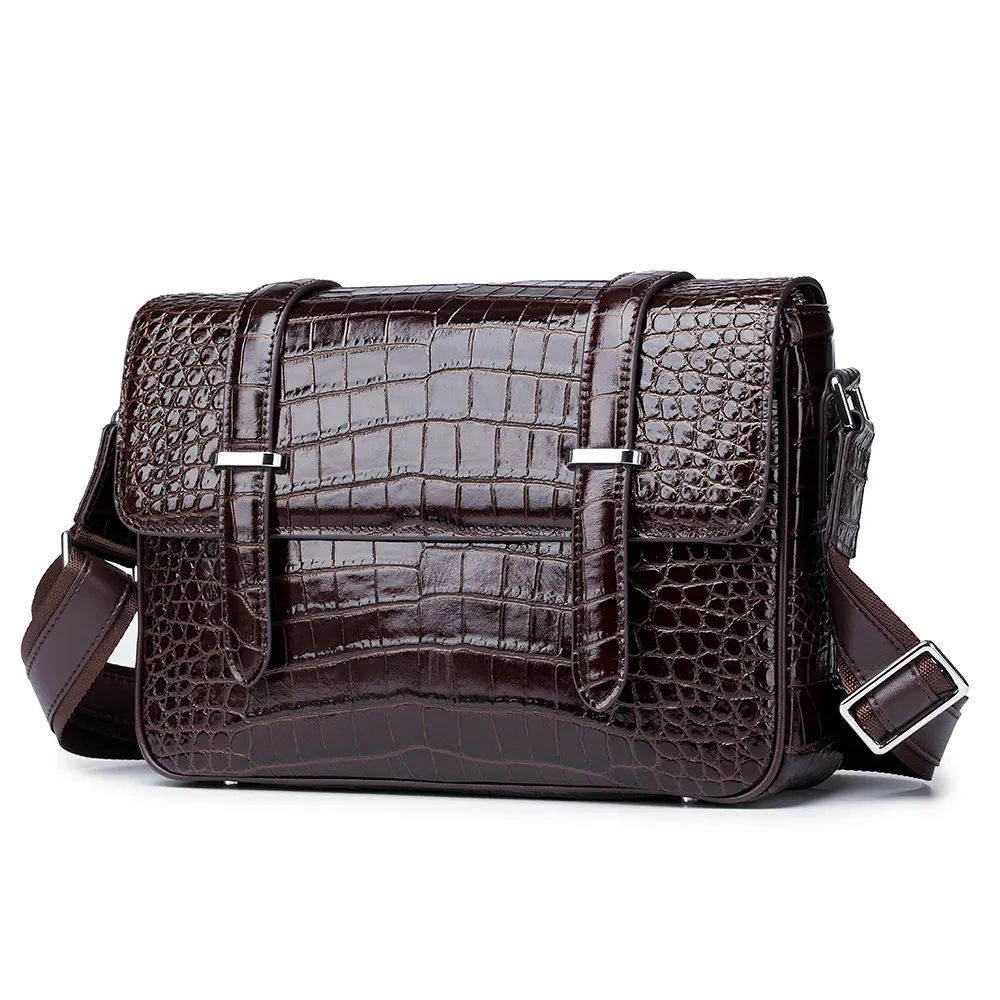 Men Crocodile Real Leather Bag Vintage Style Business Work Travel Bag Shoulder Messenger Bag