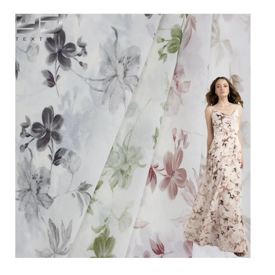 Trọng Lượng Nhẹ 97 Polyester 3 Spandex Hoa Dệt Vải Hoa Lụa Voan Vải Cho Phụ Nữ 'Dresses