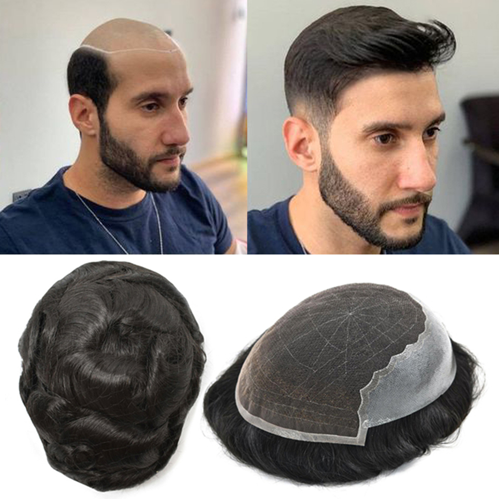 Prix de gros prêt à expédier des produits système Q6 7x9 "cheveux humains mâle toupet cheveux prothèses hommes toupet