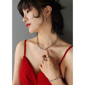 Amii-collier de boucles d'oreilles en acier titane plaqué or, 18k, sans polissage, anneaux, boucle, chaîne en or rugueuse, bijoux - Product Image 5