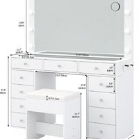 Coiffeuse de chambre moderne avec éclairage LED, 13 tiroirs de rangement, panneau MDF, assemblée