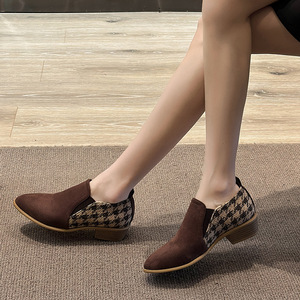 Pointed Toe Thick Heel Suede Retro Chidori Grids Flats for Women Spring Color Block Plus Size British Style Boots - Product Image 2