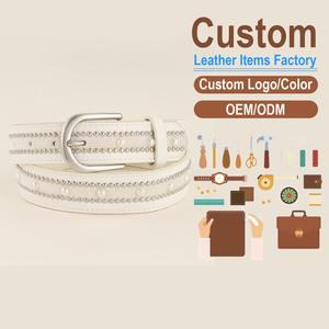 Cinturón de Cuero PU Personalizado con Tachuelas de Diamantes de Imitación y Hebilla Plateada, Estilo Casual Dulce, Fabricación OEM ODM - Product Image 1