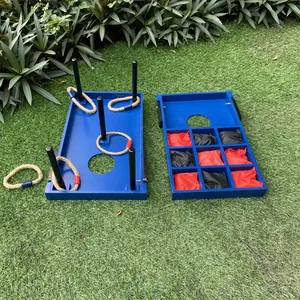 3-In-1 Back Yard Combo Game Tic Tac Toe Ring Toss Bean Bag Toss Cornhole Outdoor Toys