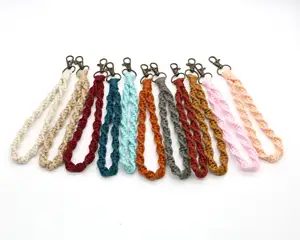 Gantungan kunci gelang kepang tali warna-warni Aksesori kerajinan buatan tangan Boho katun gantungan kunci Macrame hadiah gantungan kunci pergelangan tangan