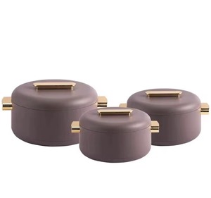 Ensemble de 3 casseroles cylindriques modernes en acier inoxydable avec couvercle verrouillable et doubles poignées, capacité 1L, 2L, 3.5L, finition intérieure mate, pour <span class=keywords><strong>buffet</strong></span> - Product Image 2