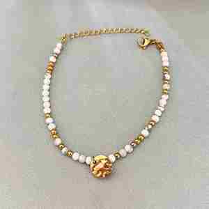 French Handmade Bohemia Style <b>Beaded</b> Small Fashion Women's Stainless Steel 18k <b>Gold</b> Color Natural Quartz Beads <b>Bracelet</b> - Product Image 6