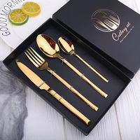 Ensemble de couverts de luxe en acier inoxydable doré, couteau, fourchette et cuillère noirs