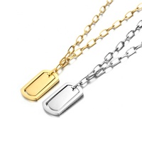 Yiwu Aceon Velle acier inoxydable pierre pavé bord Rectangle femmes Mini taille estampillé étiquette grosse chaîne balancent pendentif collier