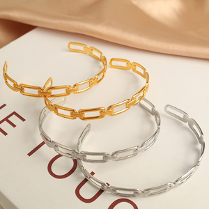 Cross Border European American Style Chain Link <b>Bracelet</b> Titanium Steel 18K <b>Gold</b> Plated <b>Adjustable</b> Unisex Jewelry - Product Image 2