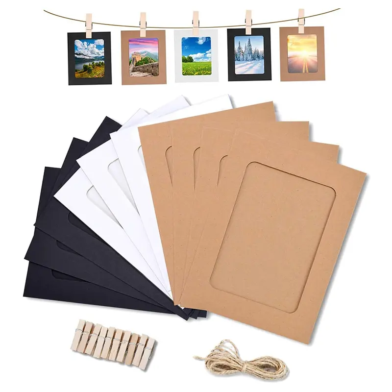 Cadres Photo muraux personnalisés, blanc/noir/marron, pinces en papier artisanales, Kit pour mariage familial, DIY, bricolage, 9 pièces