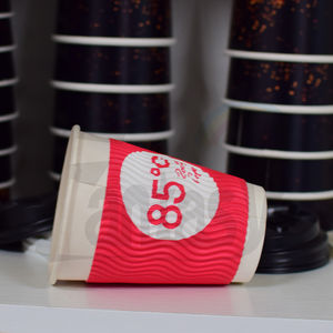 Conception personnalisée du fabricant, modèle mural ondulé, tasse creuse à double couche, bon matériau, tasses à café en papier avec couvercles - Product Image 6