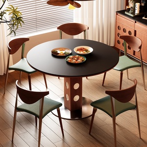 Table à manger ronde vintage en bois avec pieds en métal rétro, design nordique Bauhaus, plateau en ardoise multifonctionnel pour petits espaces, vente en gros - Product Image 4