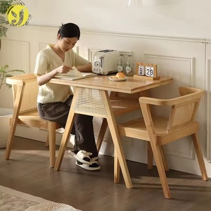 Solid Wood Balcony <strong>Dining</strong> <strong>Table</strong> with <strong>Rattan</strong> <strong>Chairs</strong> Small Coffee Tea Set for Leisure Courtyard Negotiation Stackable Storage - Product Image 2