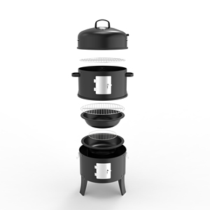 Taşınabilir Modern Krom Kaplama 3'ü 1 Arada Çelik Kamp Mangalı ve Füme Ocaklı Barbekü, Kömürlü Barbekü ve Füme Özellikleriyle Alev Güvenliği Sağlar - Product Image 2