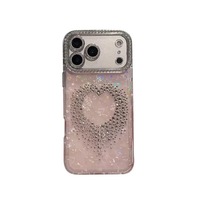 Coque de téléphone en strass en forme de cœur pour iPhone 17 Pro Max, protection de l'appareil photo, design scintillant, compatible avec iPhone 16 Pro, 15 Plus, 14 - Vente en gros