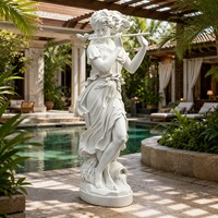 Statue de flûteuse Arcadienne en marbre blanc sculptée à la main - Figurine féminine pastorale entièrement personnalisable avec blé et urne, OEM/ODM bienvenus
