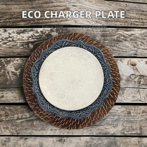 <span class=keywords><strong>Vajilla</strong></span> desechable de mimbre tejido artesanal de Vietnam, placa de cargador de borde dorado, posavasos de algas marinas, comida de paja al por mayor <span class=keywords><strong>barata</strong></span> - Product Image 5