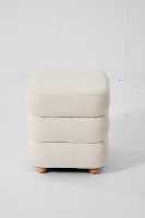 Pouf empilable moderne en tissu velours beige moelleux avec pieds en bois, chaise de loisirs élégante, tabouret de décoration intérieure pour appartement et villa
