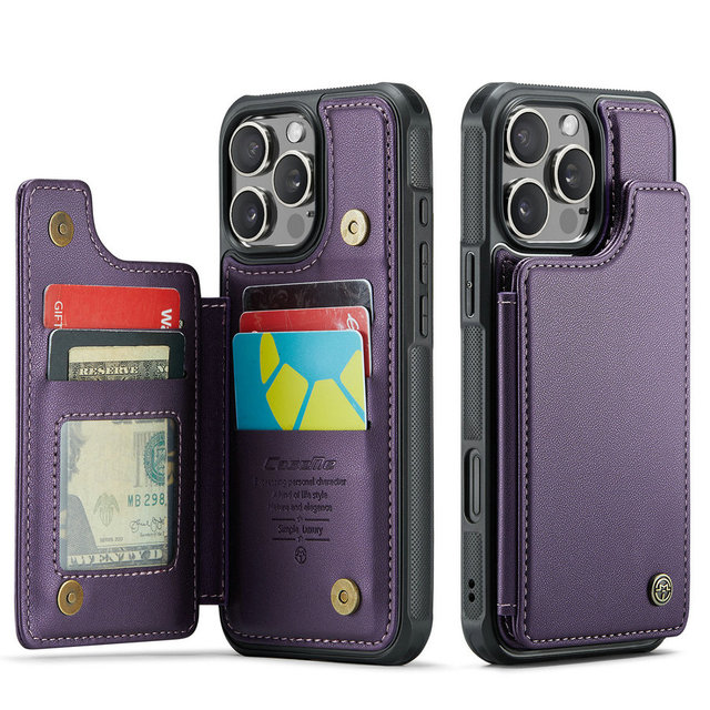 CaseMe Luxury Magnetic RFID Blocking PU Leather Wallet Case for iPhone 15/16 Pro Max Flip Cover Card Holder