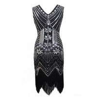 Costume d'Halloween pour femme, robe de Charleston vintage des années 20 avec paillettes, perles et franges, pour fête, cosplay et jeu de rôle, vente en gros
