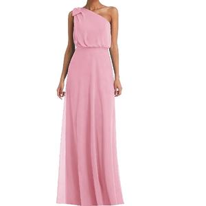Eleganti abiti da <span class=keywords><strong>damigella</strong></span> d'onore maxi in chiffon a vita impero con fiocco monospalla <span class=keywords><strong>verde</strong></span> oliva - Product Image 2
