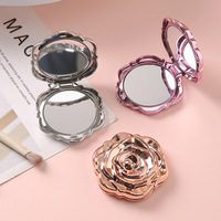 Portable rétro Rose fleur forme Mini poche miroir de maquillage Double face main Compact voyage vanité pliant miroirs cosmétiques