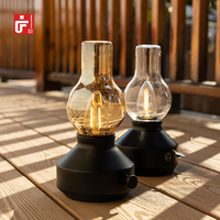 Vintage Wiederaufladbare Kabellose Tischlampe mit Dimmer Kleine Batteriebetriebene Leuchten Bernsteinfarbene Handgeblasene Glas-Petroleumlampe
