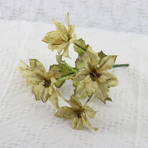 Ramo de flores artificiales de terciopelo con purpurina dorada, 5 unidades - Product Image 6