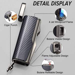Metal <b>Custom</b> Logo Band Cigar Punch Knife Three Hole Jet Flame Butane USB Rechargeable Windproof Eco-Friendly Inflatable <b>Lighter</b> - Product Image 2