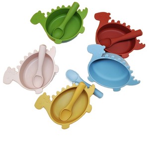 Bol à ventouse dinosaure en silicone de qualité alimentaire sans BPA, vaisselle de dessin animé pour tout-petits et enfants, cadeau pour bébé, ensemble en gros - Product Image 5