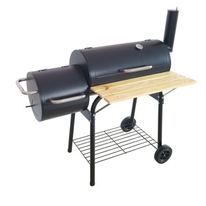 Barbecue de plein air en forme de fût de pétrole, <span class=keywords><strong>four</strong></span> à rôtir, fumoir, grill à charbon de <span class=keywords><strong>bois</strong></span> avec tournebroche - Product Image 1