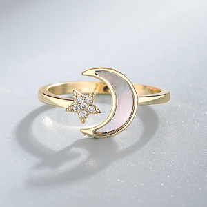 925 Sterling Silver Fine <span class=keywords><strong>Ring</strong></span> Cho Phụ Nữ Có Thể Điều Chỉnh Lưỡi Liềm Mặt Trăng Sao Vỏ Cubic Zirconia Thanh Lịch Thanh Lịch Thanh Lịch Hợp Thời Trang Cô Dâu - Product Image 4