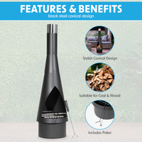 Cheminée autoportante conique noire mate avec cheminée conique pour salon intérieur, foyer en métal durable