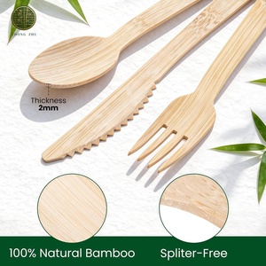 Vaisselle en bambou naturel sans jointure, emballée en boîte, biodégradable, jetable, fourchette, cuillère, couteau, vente en gros - Product Image 4
