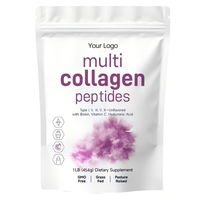 Poudre de protéines multi-collagène OEM hydrolysée de types I, II, III, V, X avec biotine, collagène sans saveur pour femmes et hommes, facile à dissoudre, 1 lb