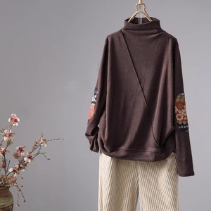 Women Fleece High Neck Top Black Coffee Gray Splicing Design Autumn Winter Wear - Product Image 1