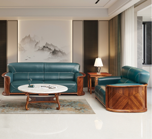 European Luxury Retro Sectional <b>Sofa</b> Set Solid <b>Wood</b> Ebony <b>Frame</b> Carved Villa Living Room Antique Style Leather <b>Sofa</b> 1+1+2+4 - Product Image 6